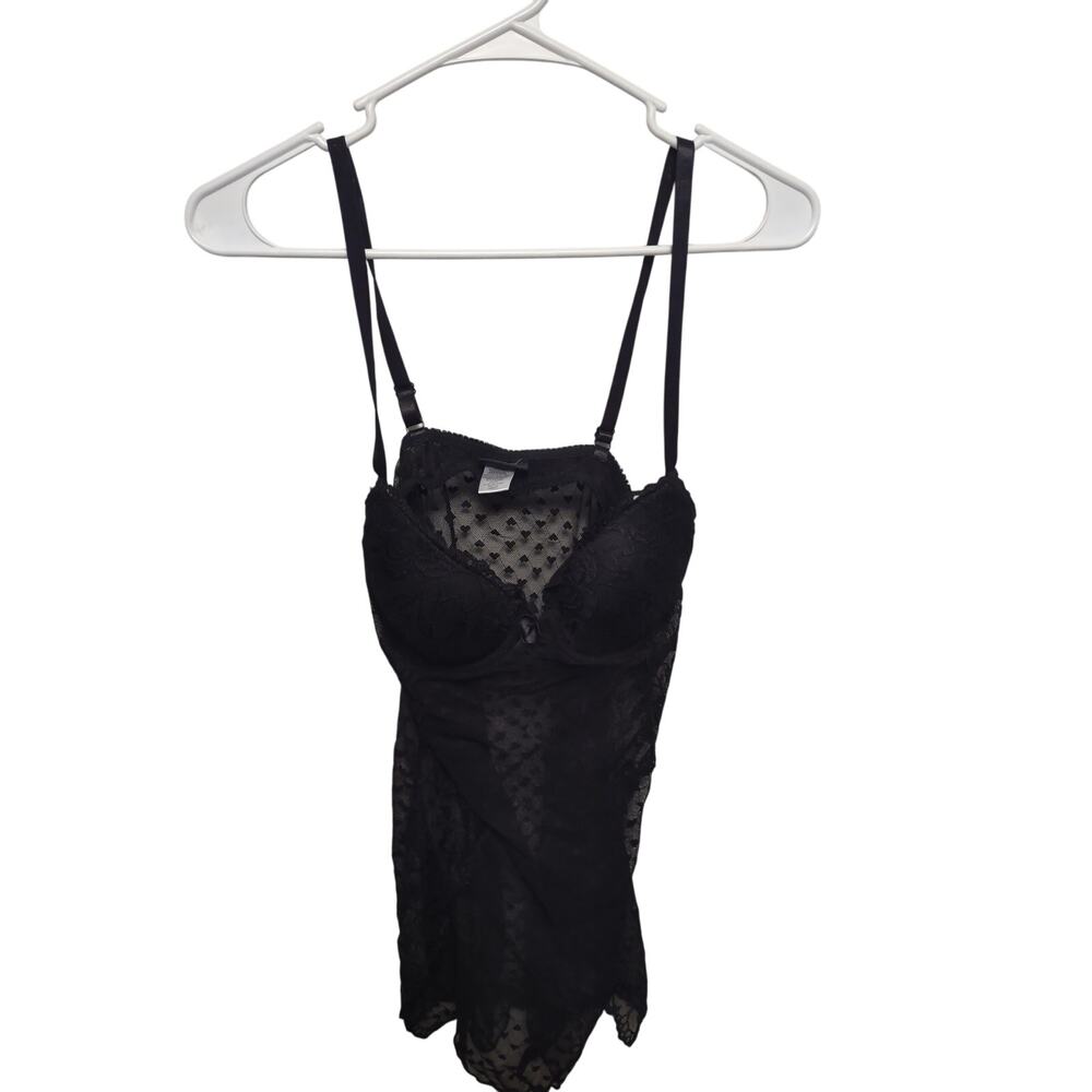 Rampage Intimates sheer Babydoll Slip L lingerie Hearts lace Valentine's‎ Day